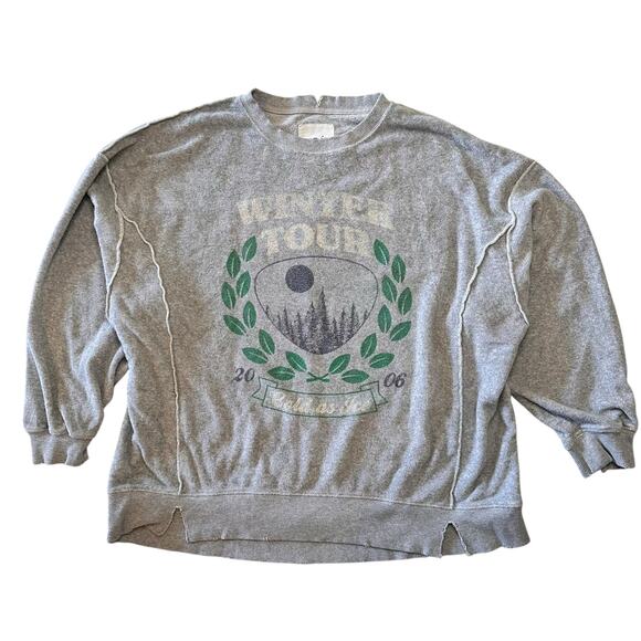 Aerie Cozy Chill Oversized Gray Terry Winter Graphic Distressed Sweatshirt Large - Picture 2 of 9